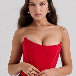 House of CB Genevieve Scarlet Satin Lace-Back Corset – XS